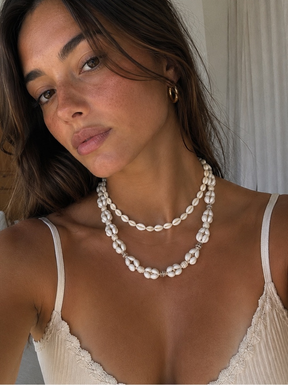 Shell Necklace White Seashell Beach Coastal Boho Y2K Resort Vacation 17”